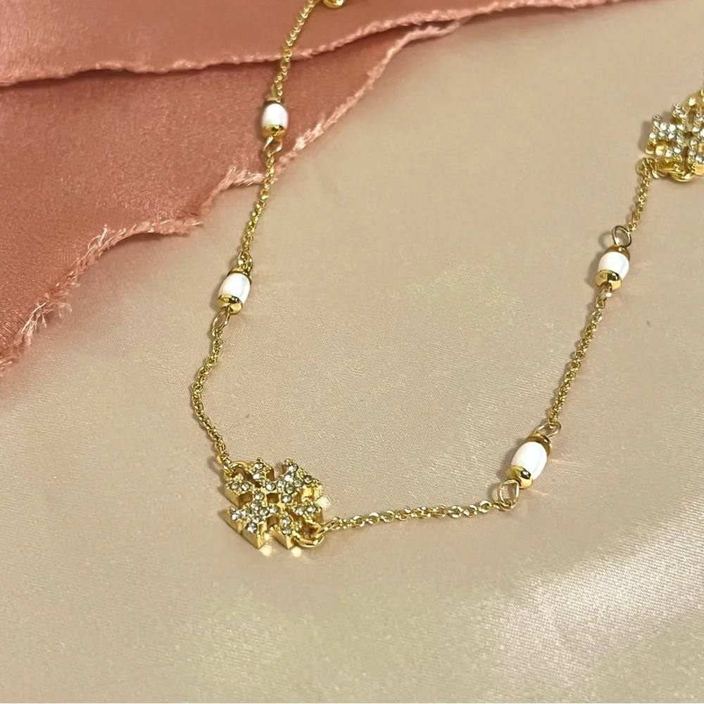 Tory Burch‎ Logo Crystal and Freshwater Pearl Necklace